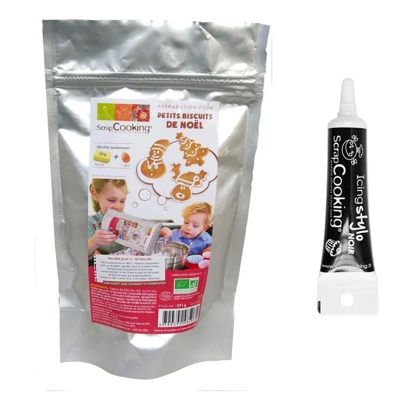 Préparation pour biscuits de Noël bio 290 g + Stylo de glaçage noir Sc