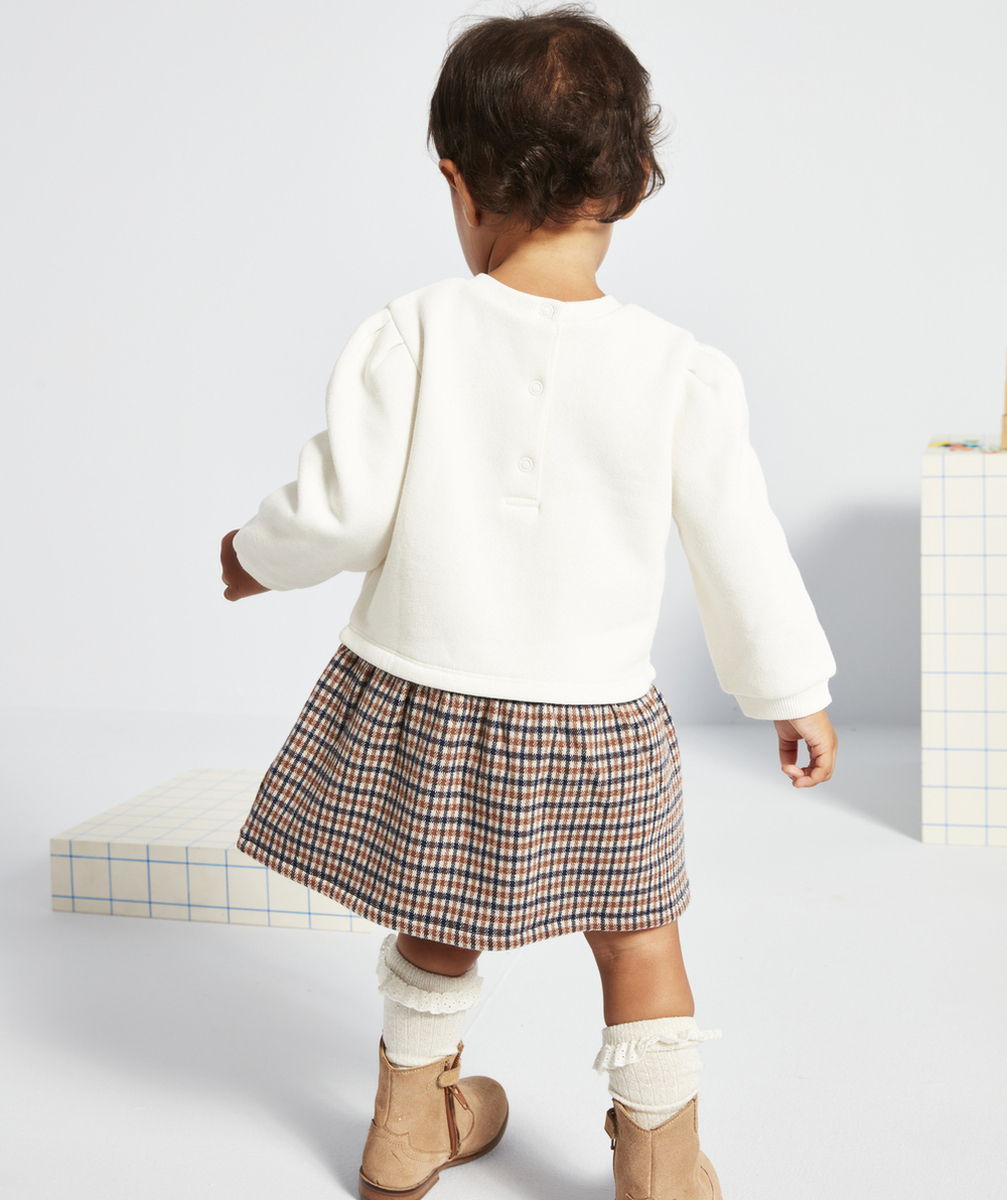 ROBE BÉBÉ FILLE EN FIBRES RECYCLÉES ET MOLLETON AVEC MOTIF