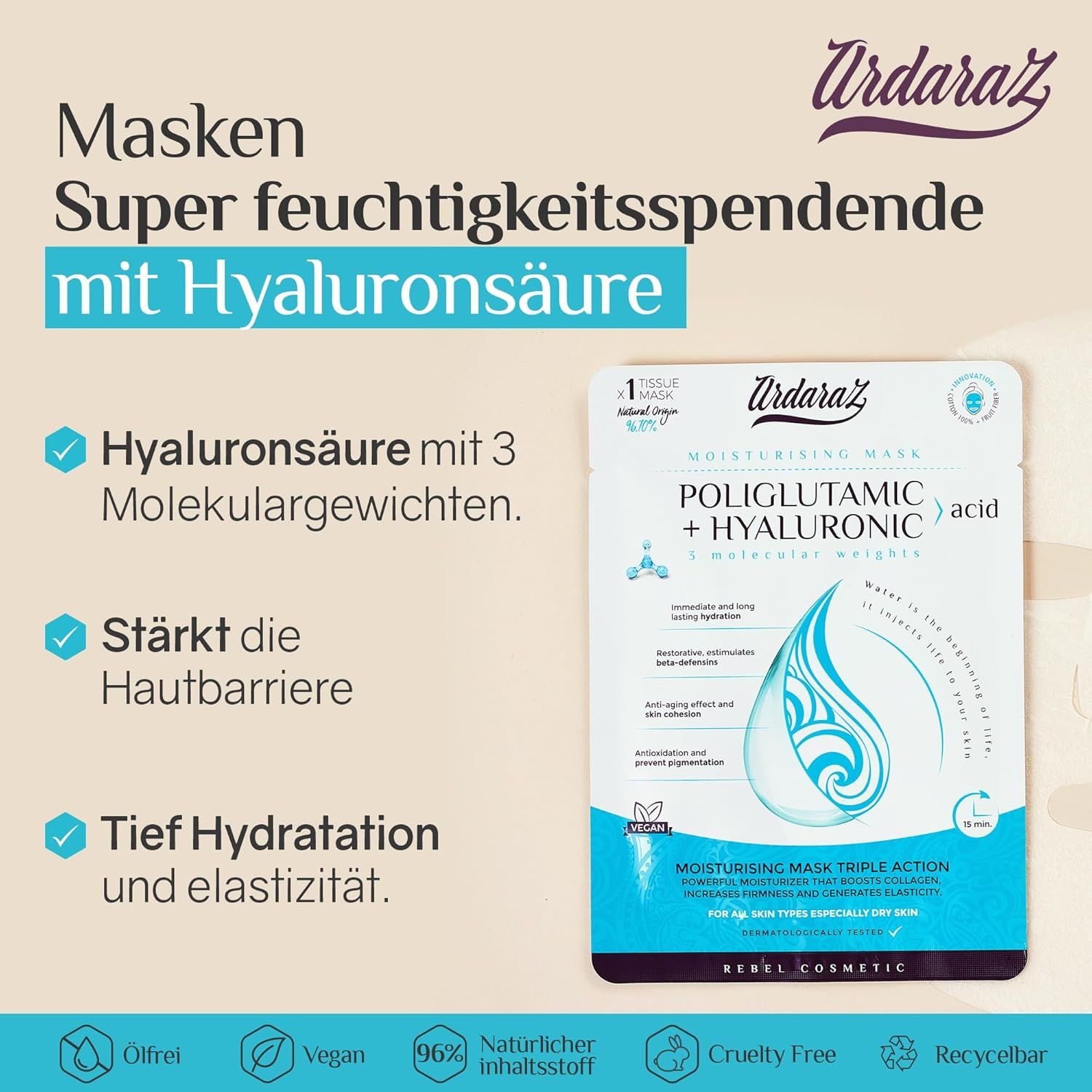 Ardaraz Gesichtsmasken Hyaluronsäure und Polyglutaminsäure