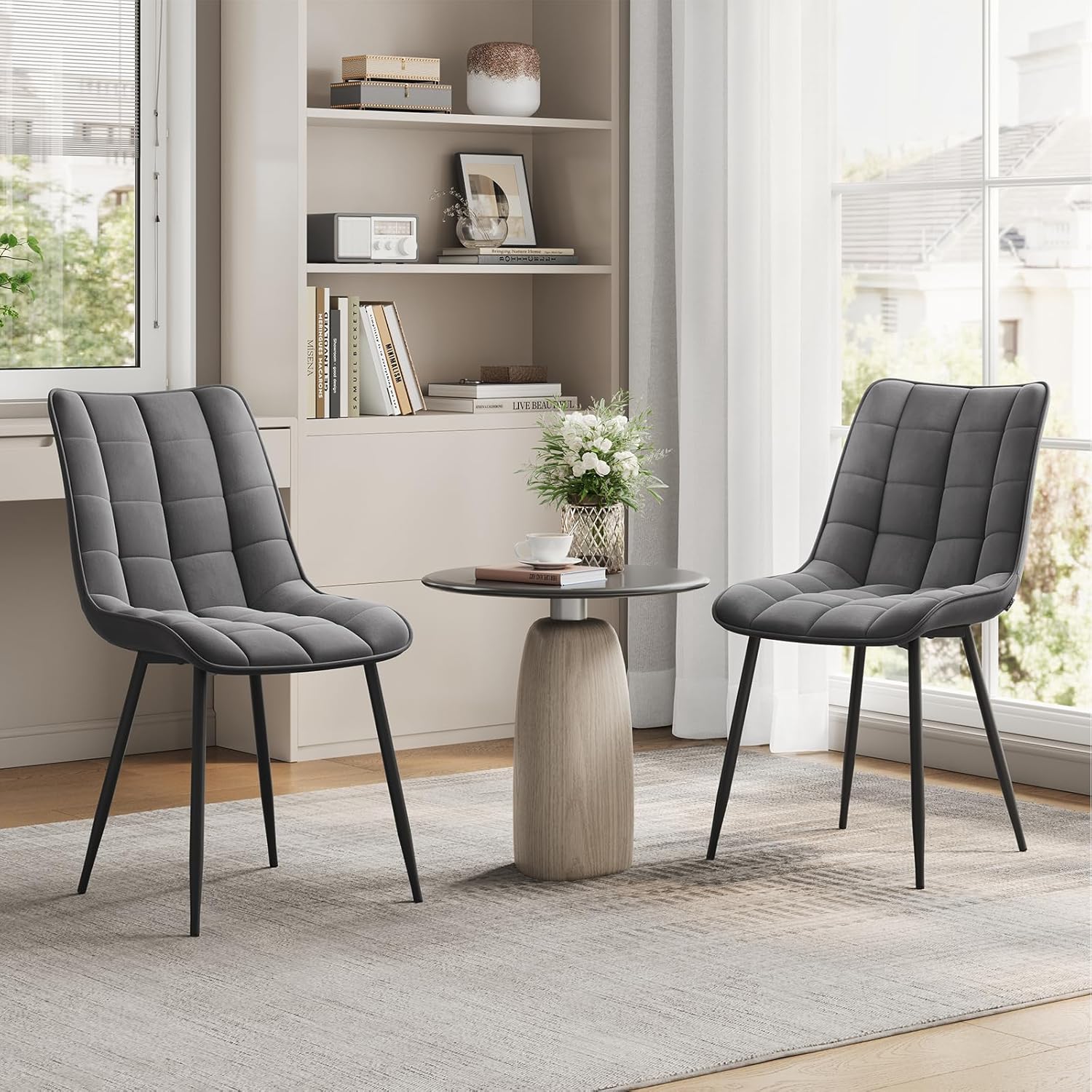WOLTU Esszimmerstühle 6er Set, für Wohnzimmer Küche Esszimmer, Küchenstühle gepolstert mit Rückenlehne, Sitzfläche aus Samt, mit Metallbeinen, bis 150 kg belastbar,Dunkelgrau