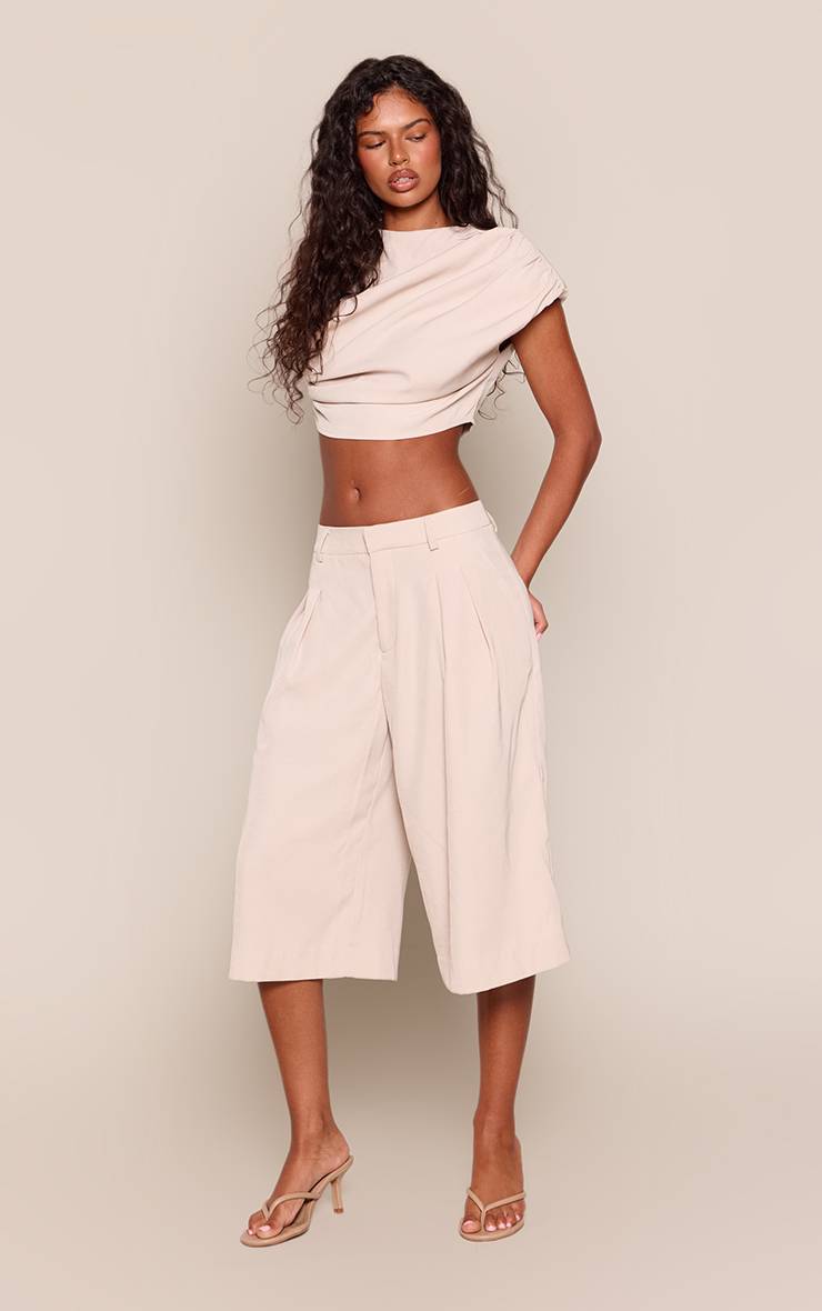 Ecru Short Long Tailleur À Double Pli