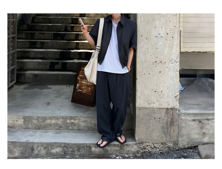 Okwano - Mid Rise Plain Wide Leg Pants