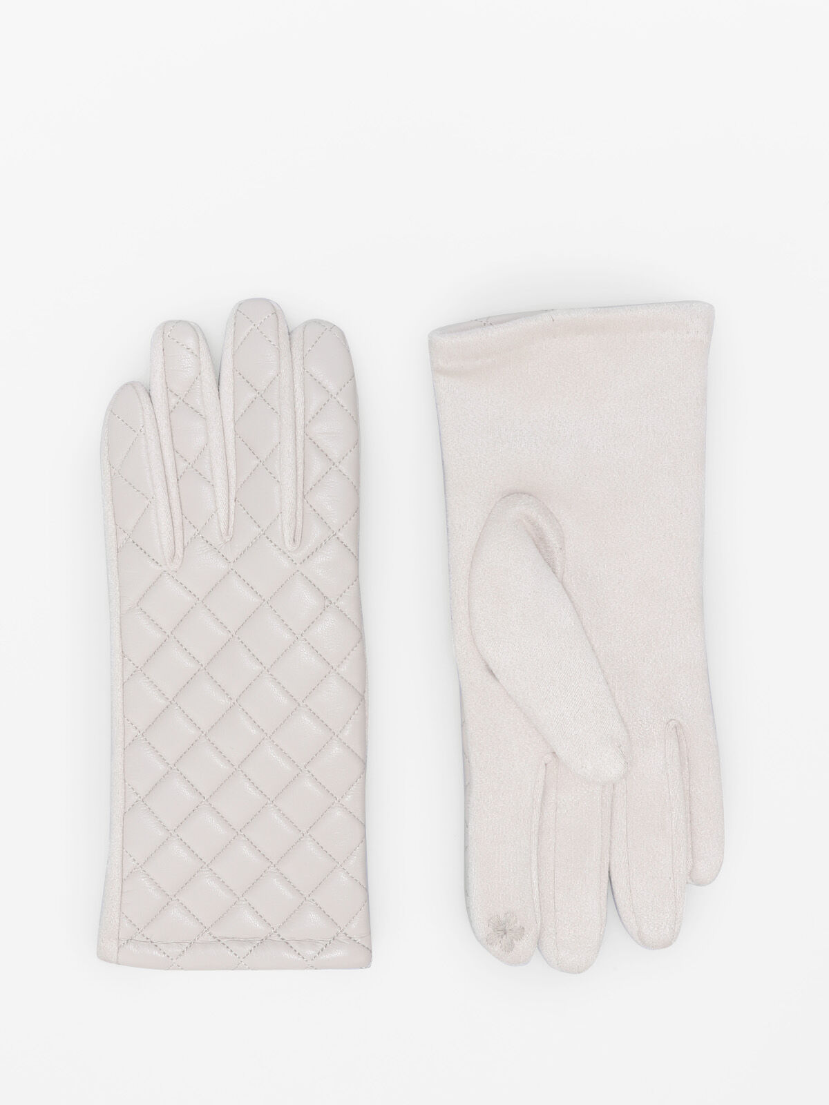 Gants en suédine et simili matelassé- Beige