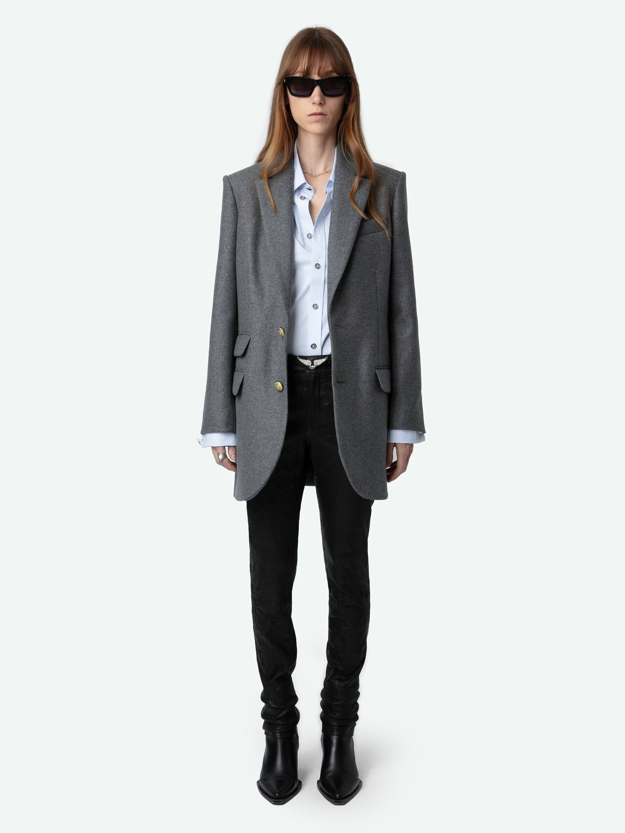 VIOLET - Manteau court col tailleur en laine vierge mélangée | Bleu