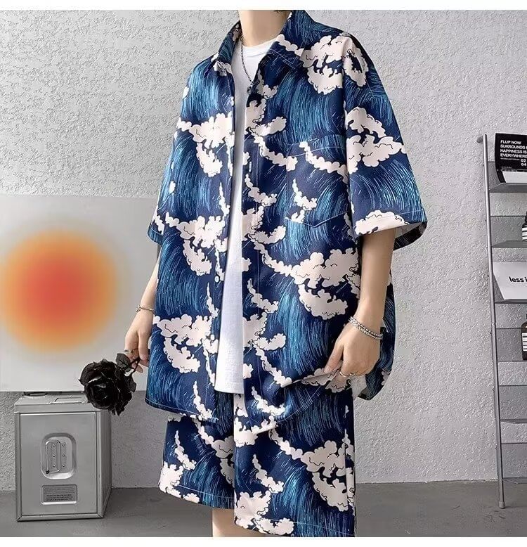 Zoslane - Set: Elleboogmouw print shirt + shorts