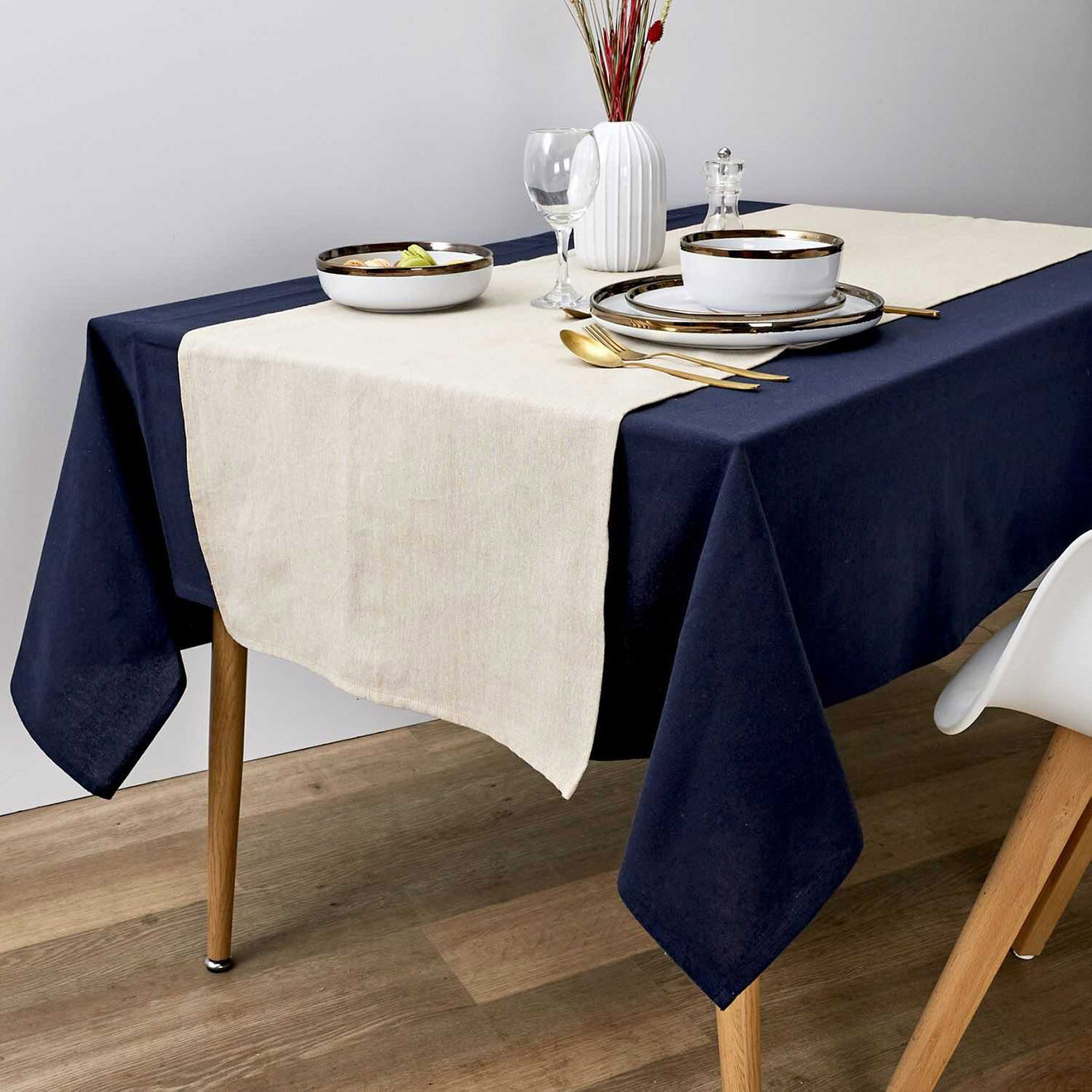 Home Deco Factory 2 Chemins de table en coton beiges - 150x50 cm