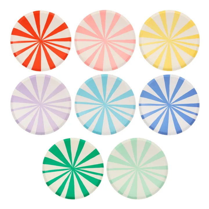 Meri Meri Petites assiettes en carton rayées mix - Set de 8