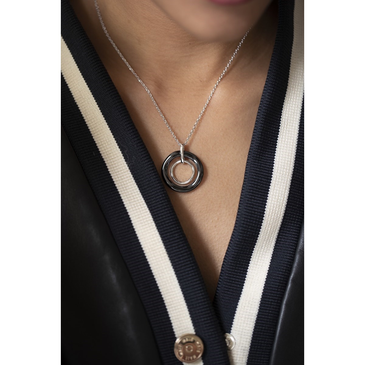 Collier mono-motif en Argent 925 millièmes et céramique - blanc brillant