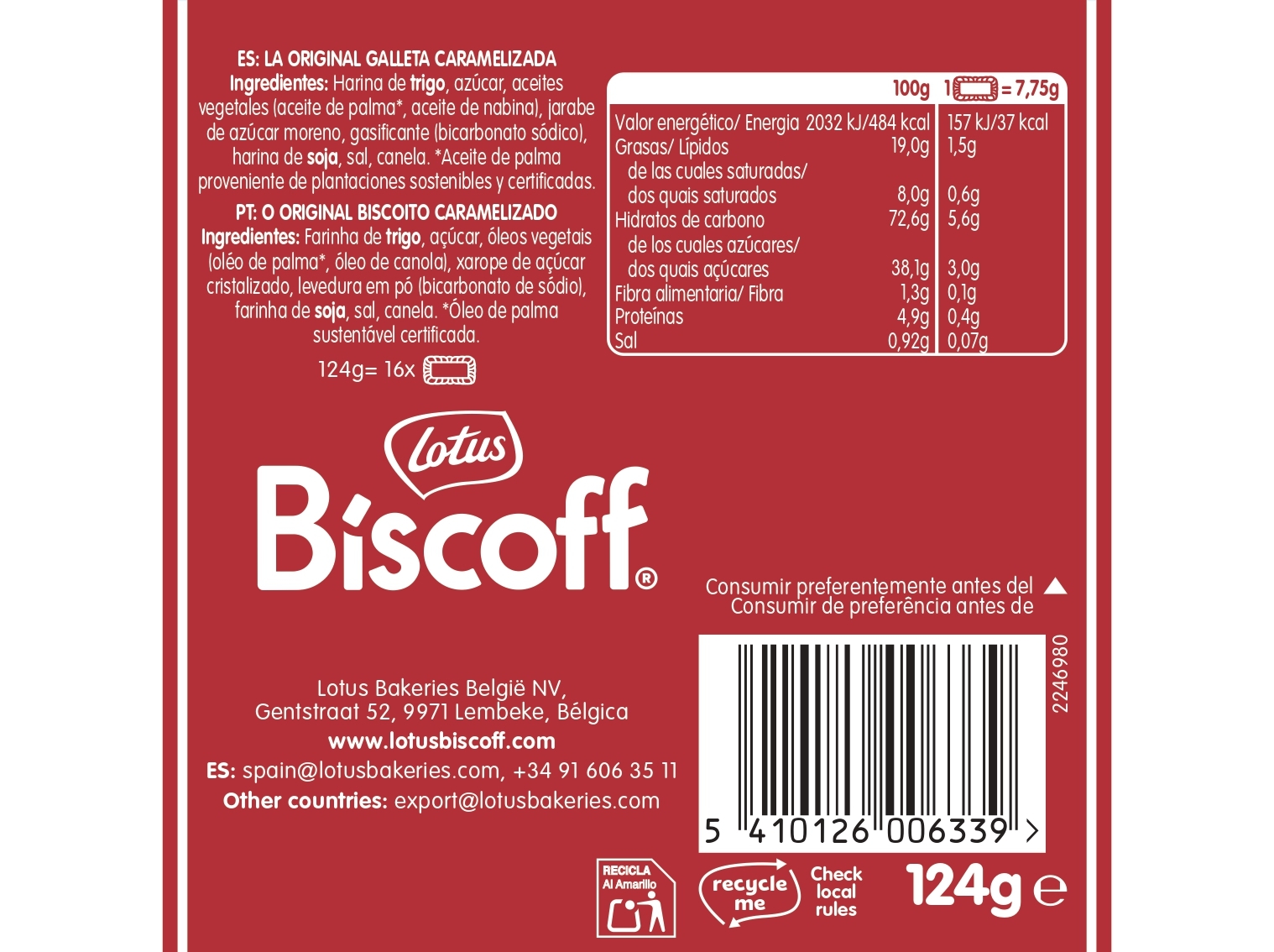 BOLACHA SNACK LOTUS BISCOFF CARAMELIZADAS 124 G
