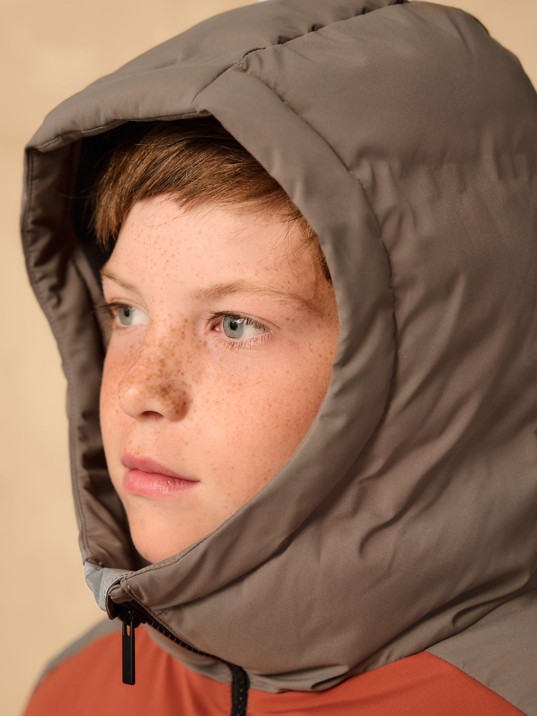 Roestbruine Kleurblokken - Regenbestendige gewatteerde jas met microfleece voering (3-17jr)