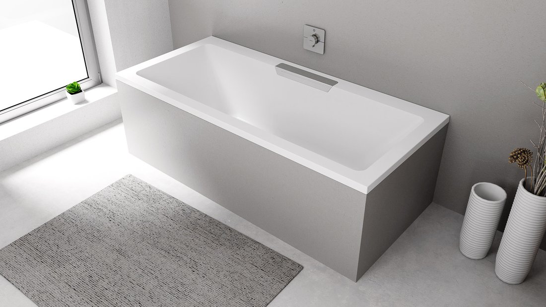 Polysan Monolith Cascata half vrijstaand bad met RVS waterval uitloop 185x85cm