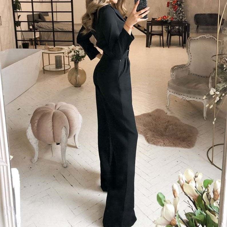 Grizelda - Jumpsuit met lange mouwen en V-hals