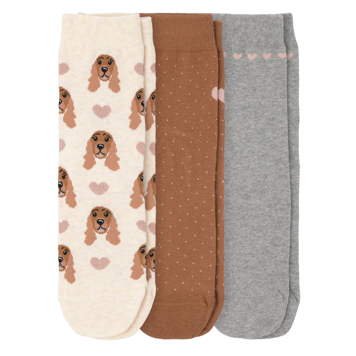 Gina Benotti 3 Paar Damen Socken in verschiedenen Dessins creme / hellbraun / hellgrau