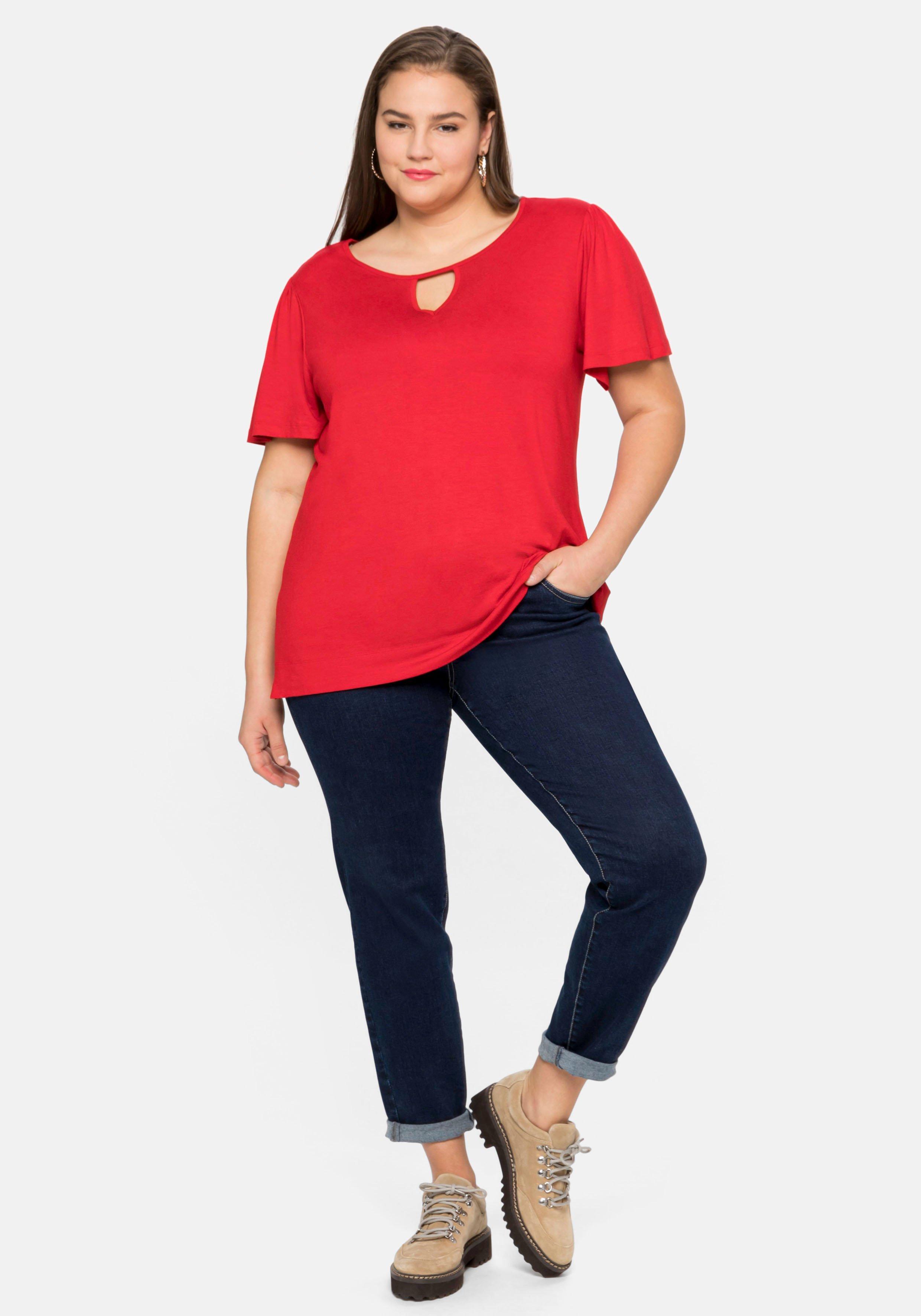 Shirt mit Cut-out am Ausschnitt und Flügelärmeln