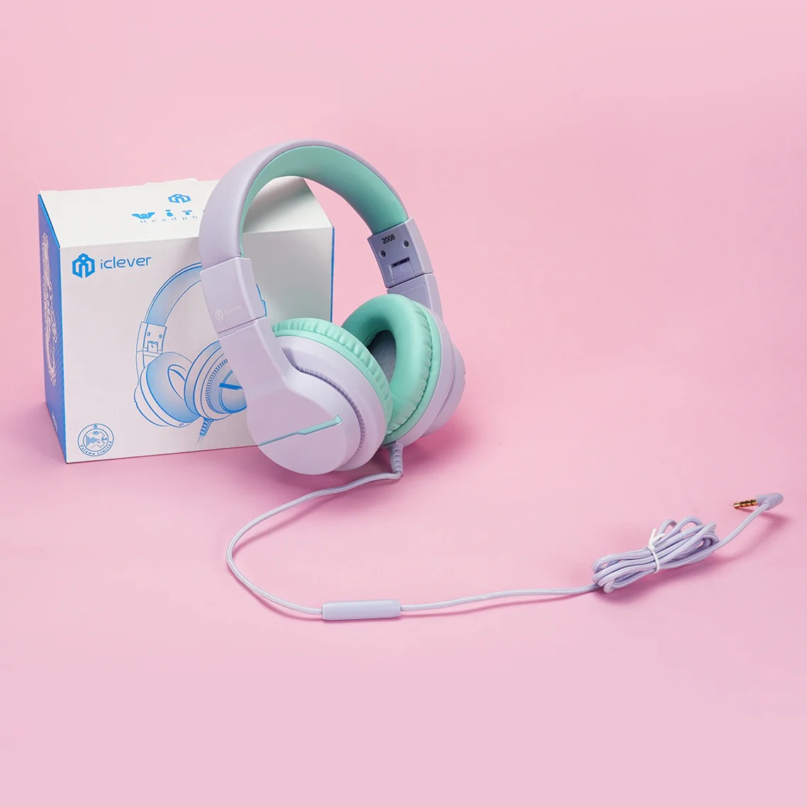 BTH12 Headphone Kids LED Kopfhörer 3.5mm Klinke Over-Ear 74/85dB Lautstärkeeinstellungen (C01-1702N-23) - Violett / Türkis