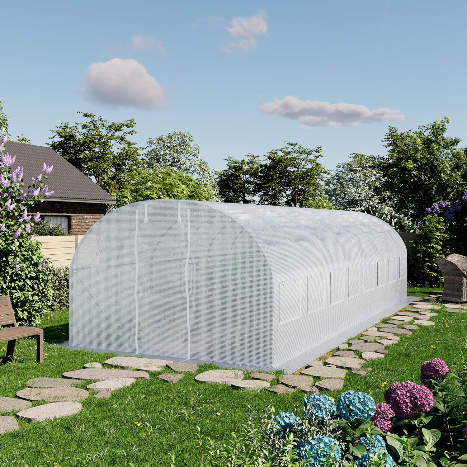 TOOLPORT Foliengewächshaus Gewächshaus 4x8m stabil & langlebig mit Fenster - reißfeste PE Plane 180g/m² weiß transparent