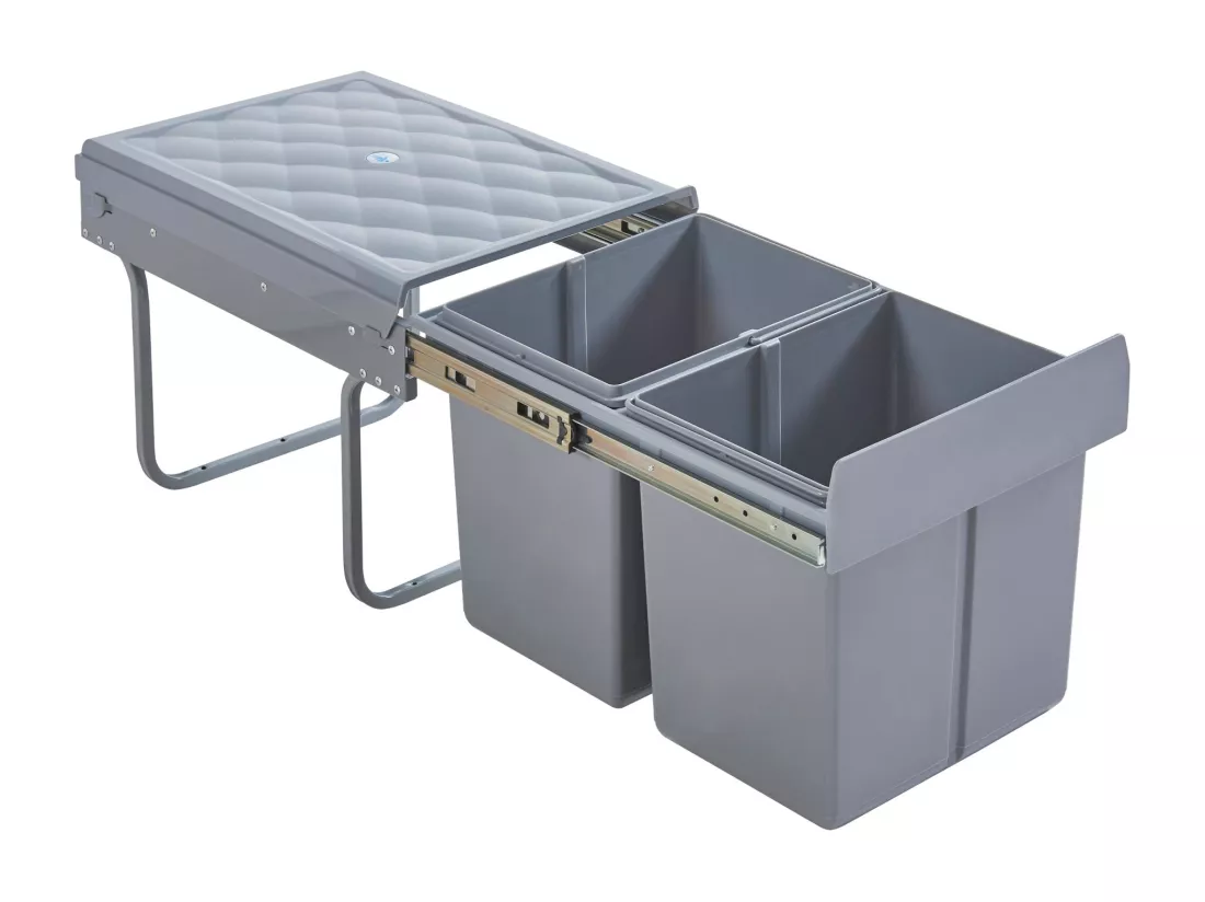 Poubelle encastrable 2 x grise 34 x 34 x 42 cm 03_0008203