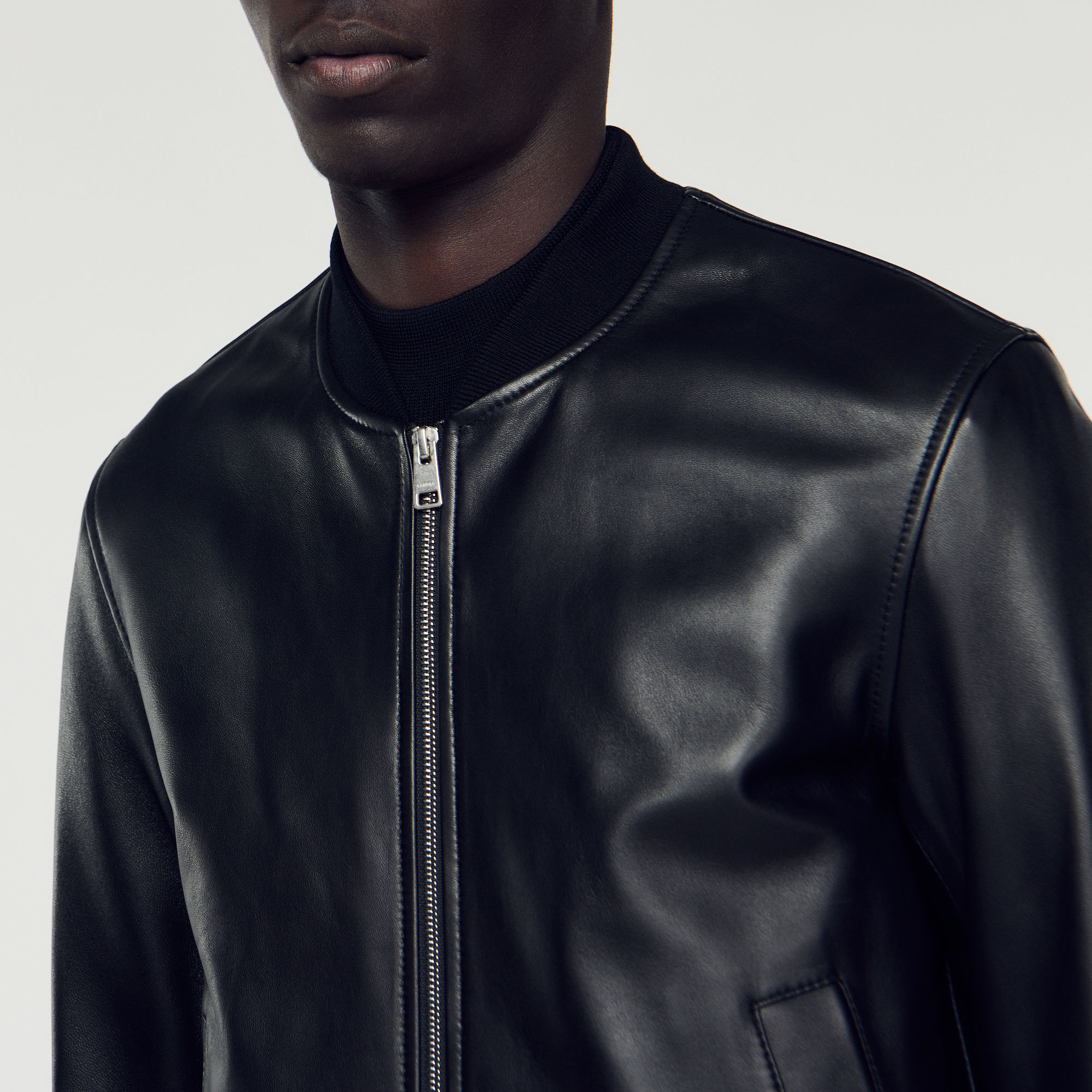 Blouson teddy en cuir lisse