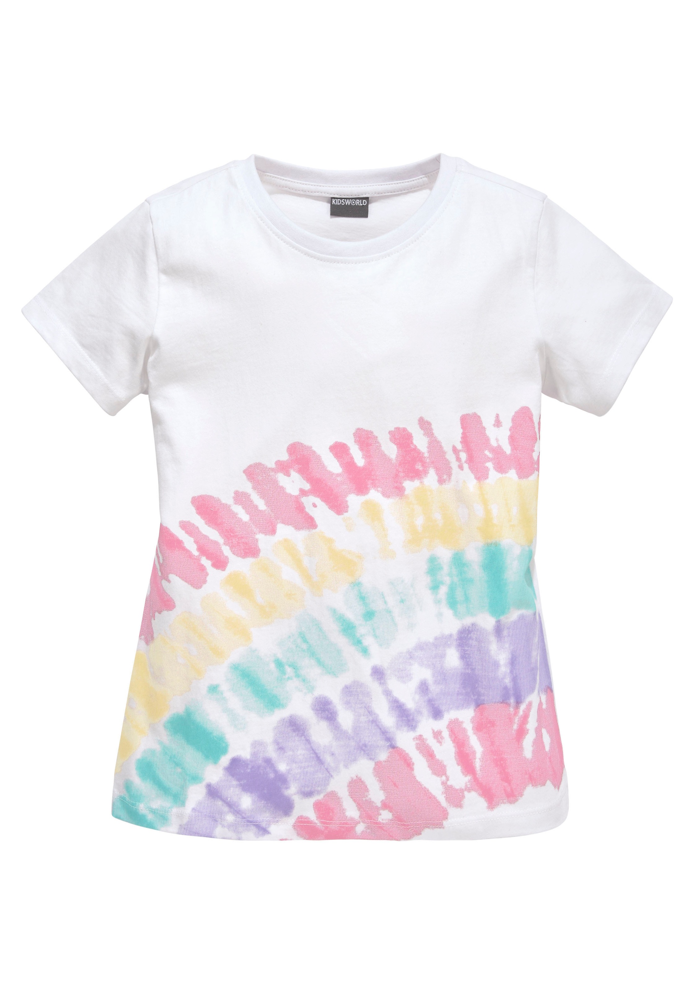 KIDSWORLD T-Shirt »Shirt mit Regenbogen-Print«, Kurzarm,  hüftlang geschnitten,  bedruckt,  Rundhals-Ausschnitt