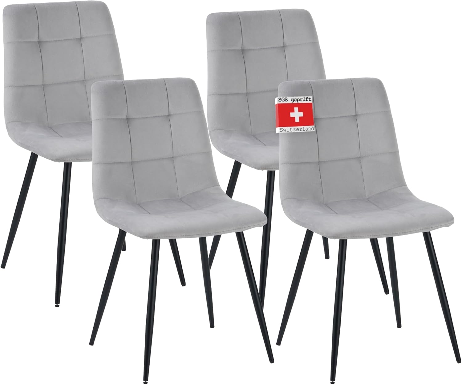 Albatros Esszimmerstuhl Bora mit Samt Bezug, 4er Set Grau, stilvolles Vintage Design, belastbar mit 110Kg, Polsterstuhl - Moderner Küchenstuhl, Stuhl Esszimmer oder Esstisch Stuhl