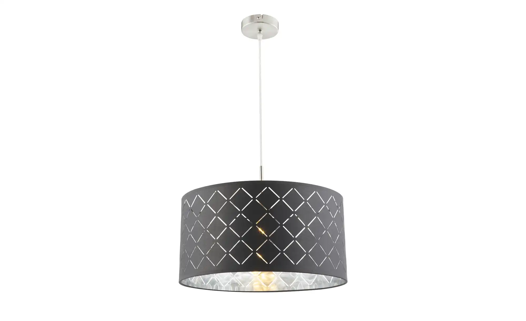 Stoffpendelleuchte, 1-flammig, Schirm grau/silber