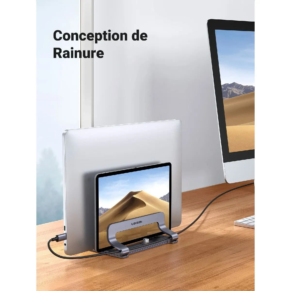 Ugreen Support Ordinateur Portable Vertical - Aluminium