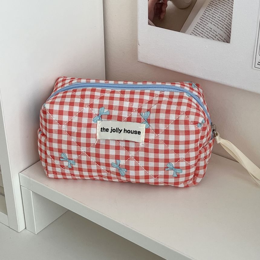 ZenlyHabit - Make-uptas / clutch / etui van geruite stof met strik