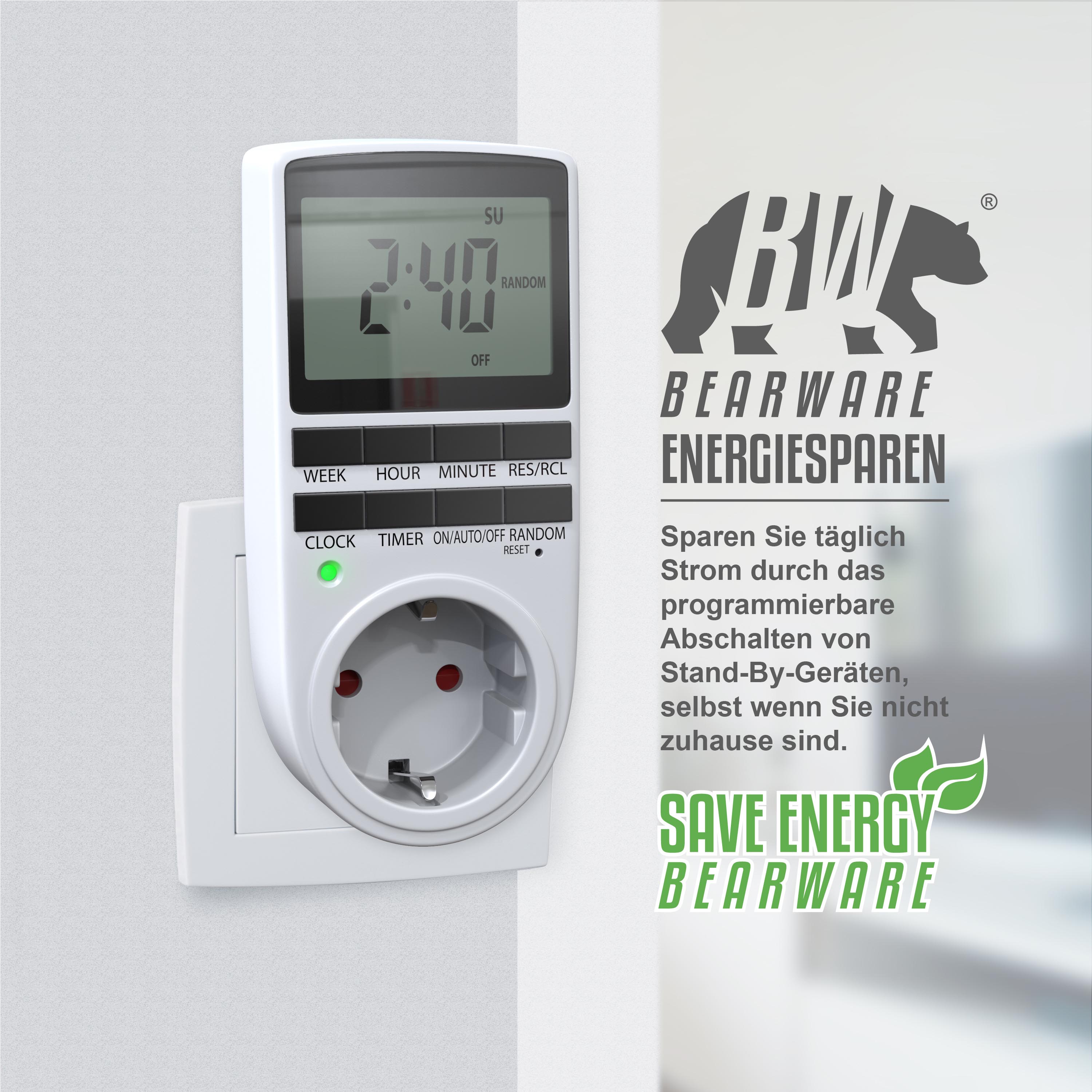 BEARWARE 2x Zeitschaltuhr LCD-Display / 3680W / 10 konfigurierbare Programme