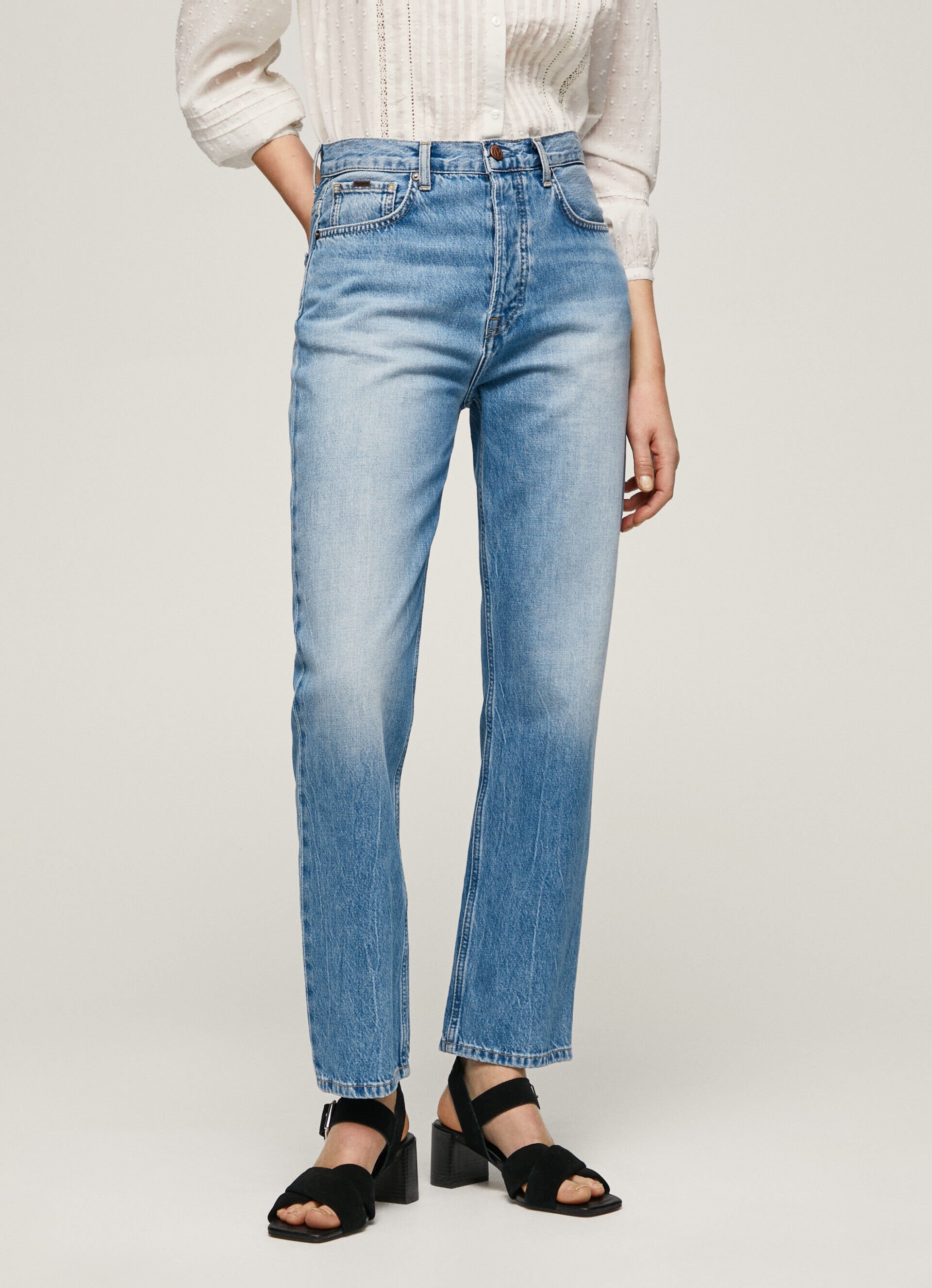 Calça jeans JEAN CELYN, corte reto, cintura alta - jeans