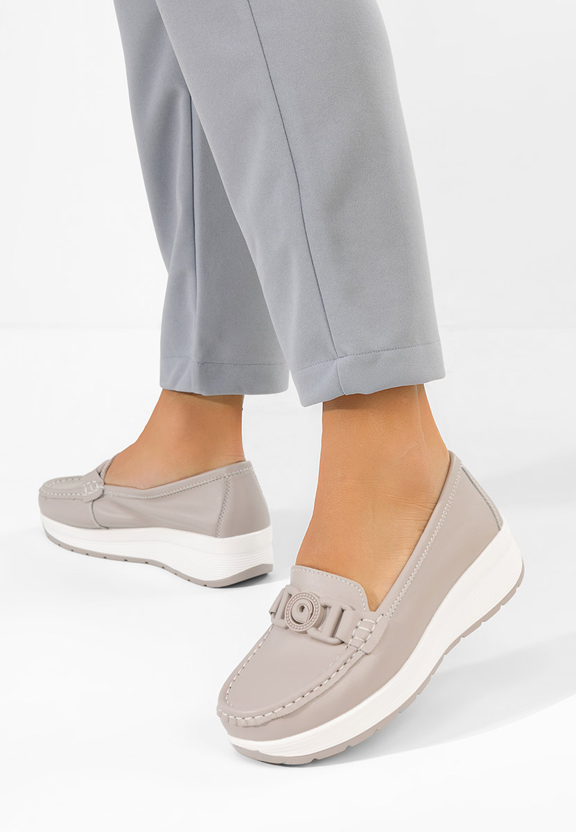 Mocassins en cuir naturel gris Gabielia