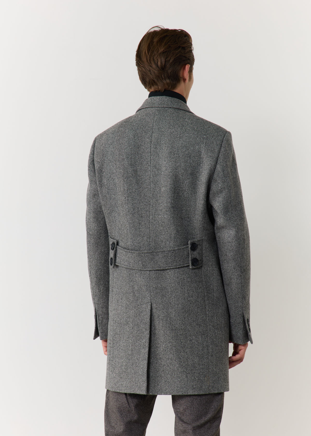Manteau en laine unie grise à parementure amovible
