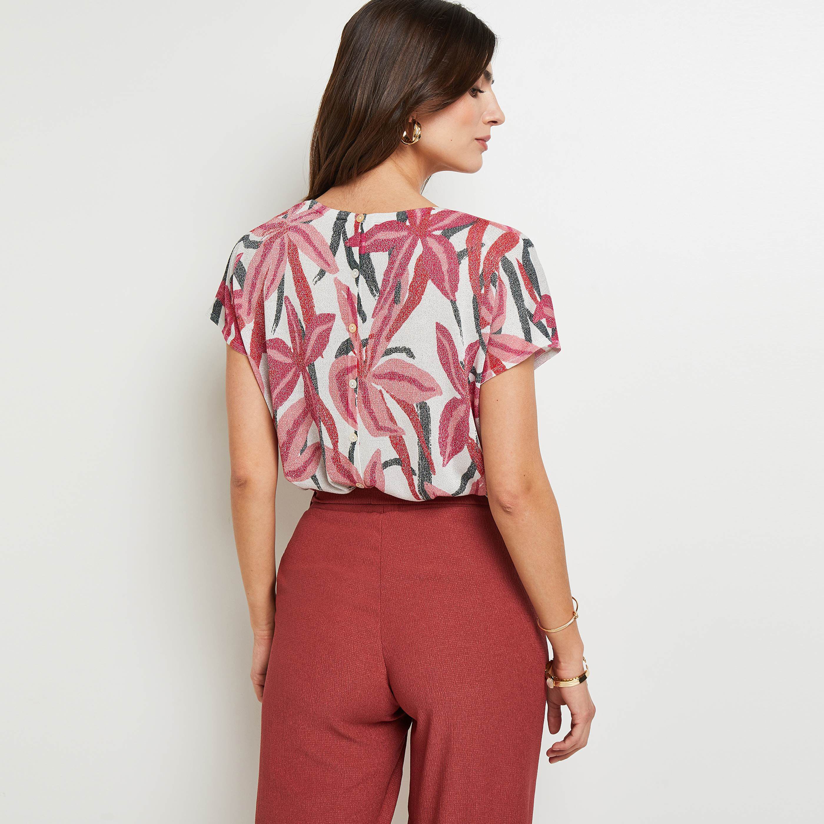 Pull lurex imprimé femme - FUSHIA