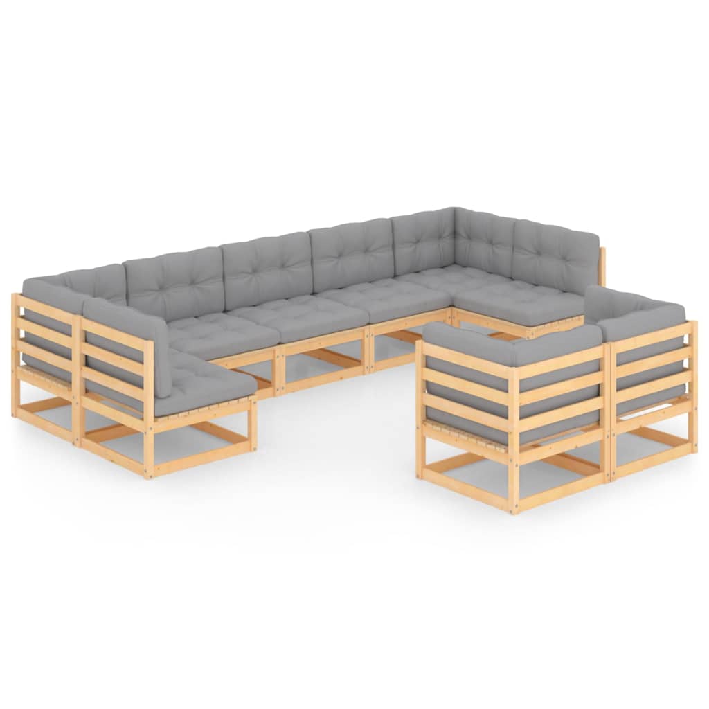 Salon de jardin meuble d'extérieur ensemble de mobilier 9 pièces avec coussins bois de pin massif