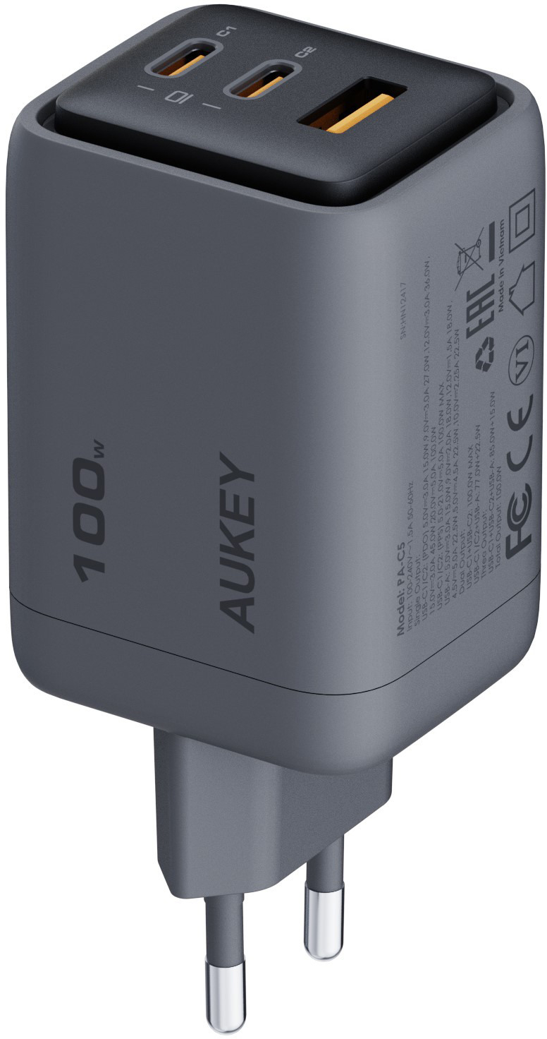 (100W) Comet Mix USB A / 2x USB C GaN Ladegerät Netzteil Power Delivery (PA-C5) - Schwarz