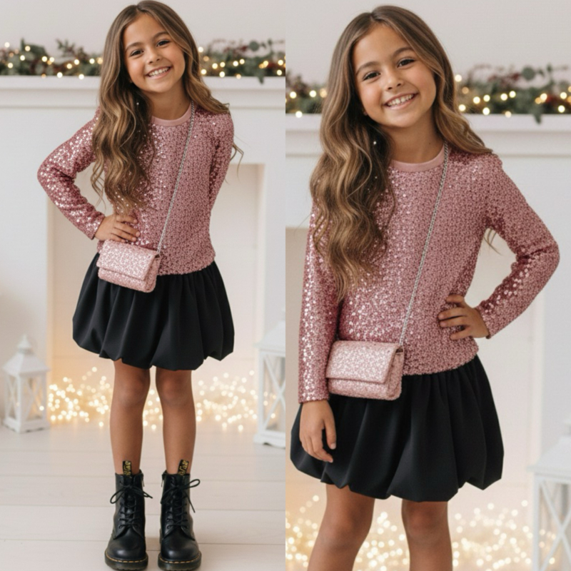 Sparkle elegance dress & bag - roze