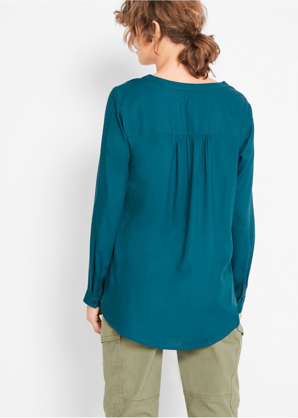 Blouse-tunique en viscose, col V et manches longues