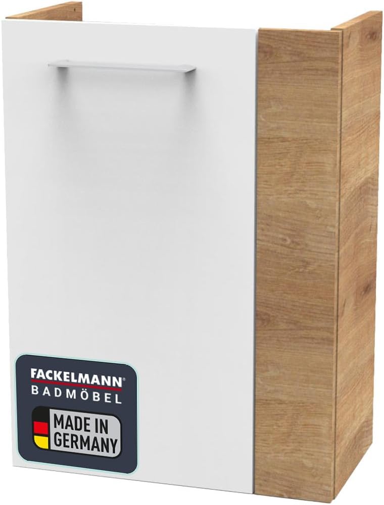 FACKELMANN Milano Waschbeckenunterschrank schmal – Unterschrank für Waschtisch im Gäste-WC (44 cm x 60 cm x 24,3 cm) – Türanschlag Links – SBC Badezimmerschrank hängend in Braun hell/Weiß