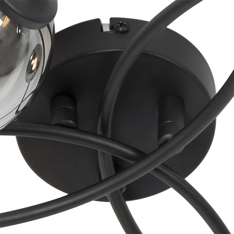 Moderne plafondlamp zwart 6-lichts met smoke glas - Athens