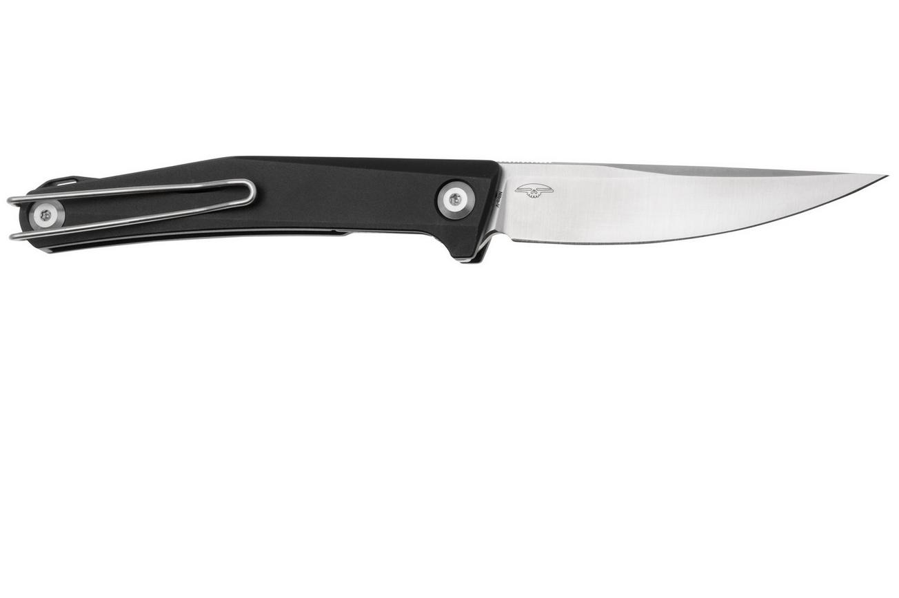 Real Steel Teres Flipper 7111BS Nitro-V Satin, Black Aluminum, zakmes, Poltergeist design