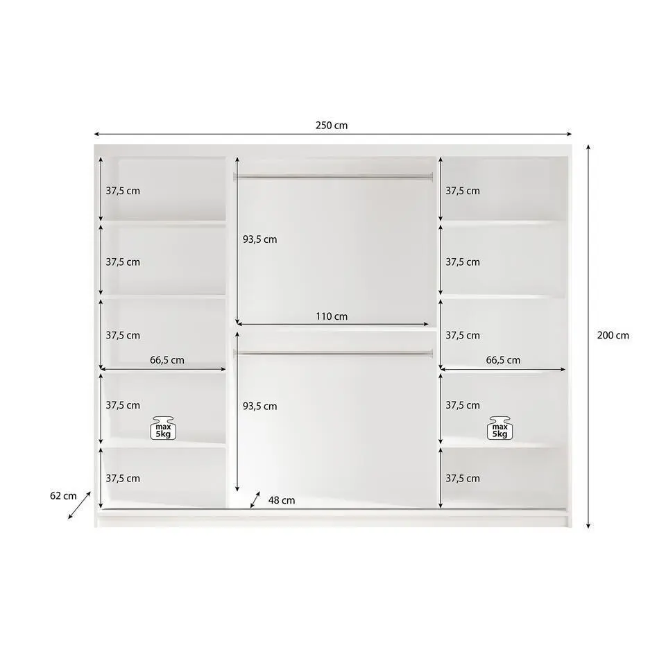 Meubella - Kledingkast Marmer 2 - Zwart - 250 cm - Met spiegel