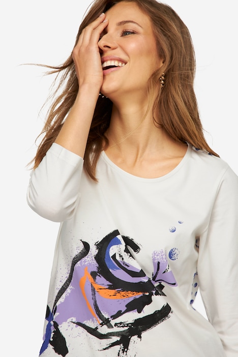 T-Shirt, Fisch/Punkte, Rundhals, 3/4-Ärmel, OEKO-TEX