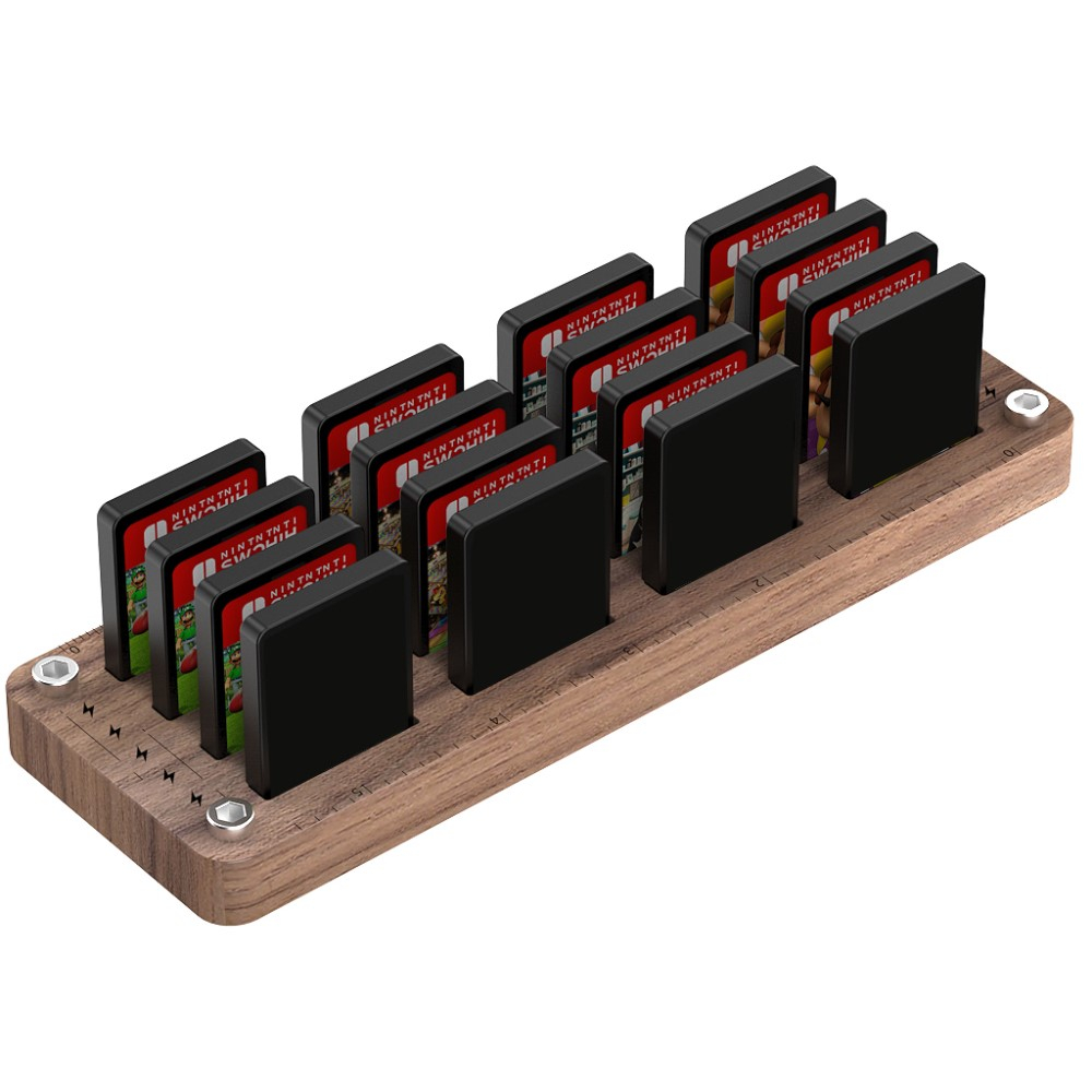 16in1 Spielehalterung / Kartenslots Organizer Game Card Holder für Nintendo Switch Spiele - Walnussholz