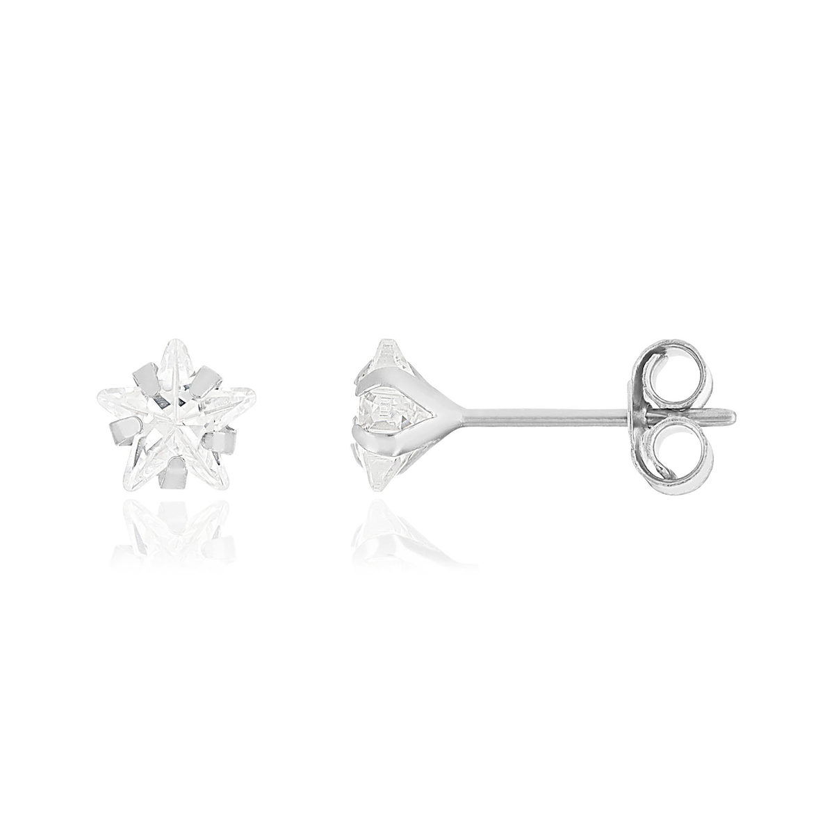 Boucles d'oreilles or 375 blanc zirconia blanc étoile