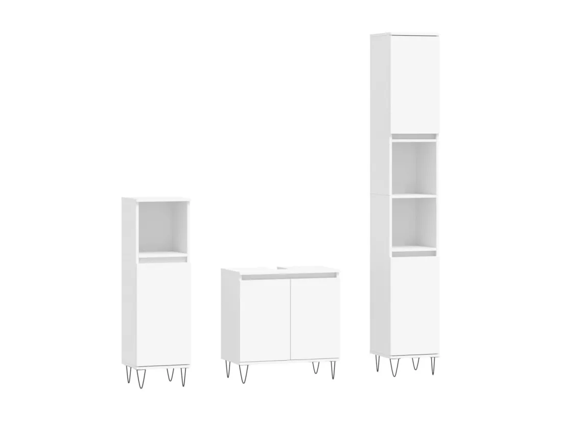 Ensemble d'armoires salle de bain 3 pcs blanc bois d'ingénierie