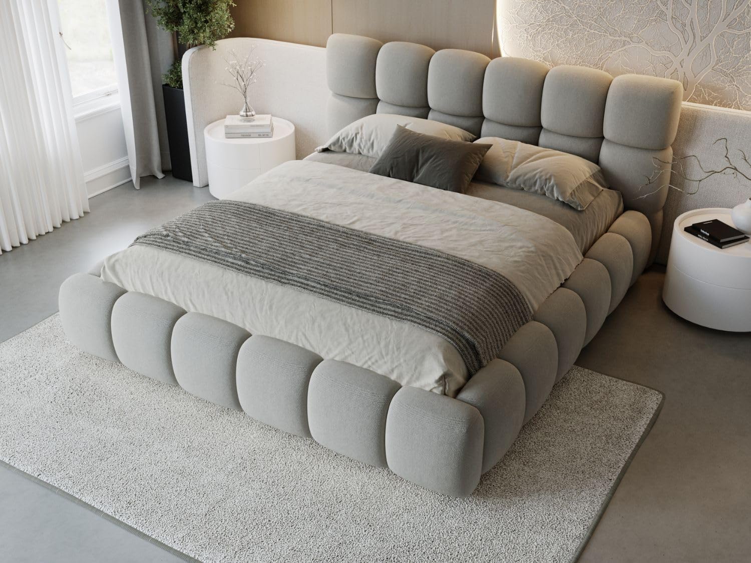 GRAINGOLD Modo Bett 200x200, Polsterbett mit Bettkasten, Polsterbett mit Stauraum, Samt, mit Lattenrost, mit Kopfteil, ohne Matratze (Grau, 200x200)