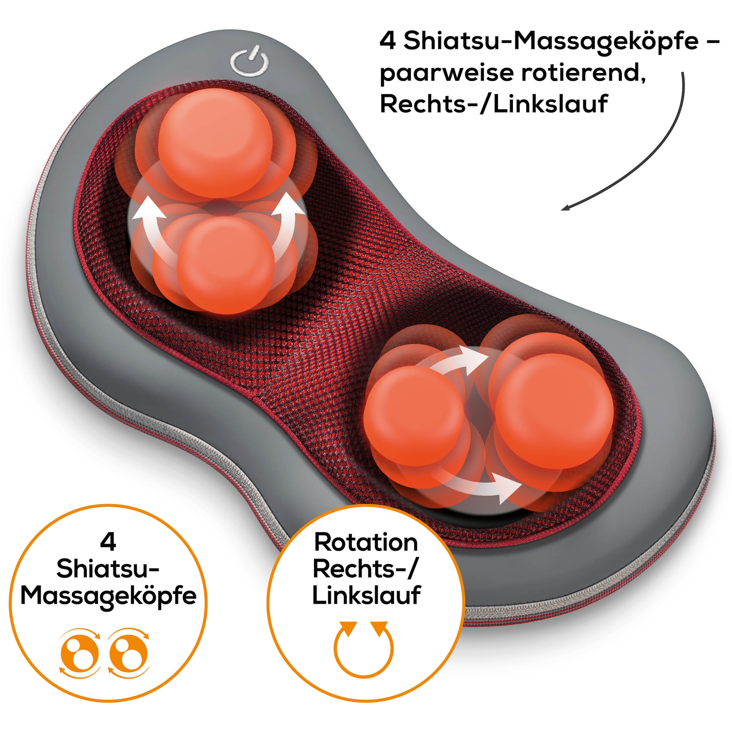 BEURER Shiatsu-Massagekissen »MG 149 für wohltuende Shiatsu-Massagen mit 4 Massageköpfen« Mit Licht- und Wärmefunktion, waschbarer Bezug bei 30°C