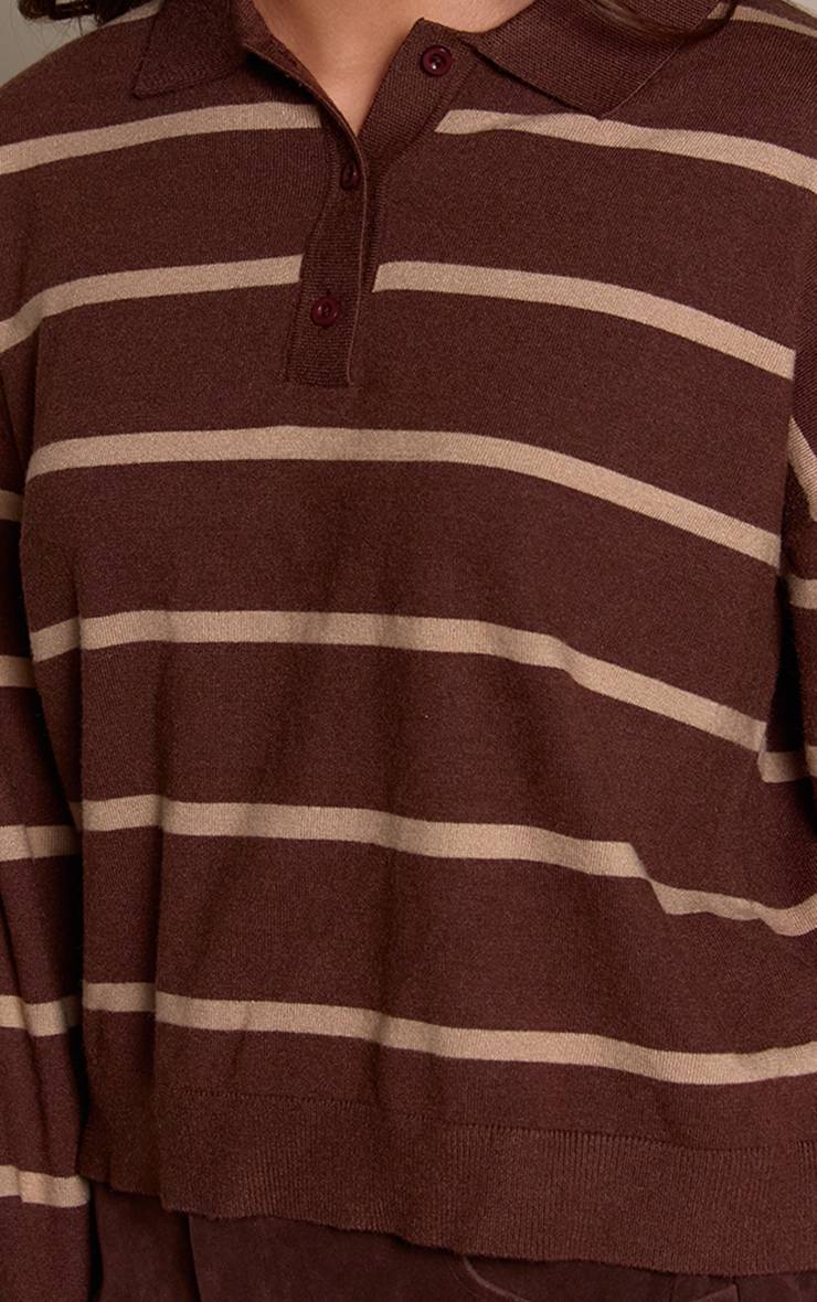 Chocolat Polo En Maille Rayée À Manches Longues Style Rugby