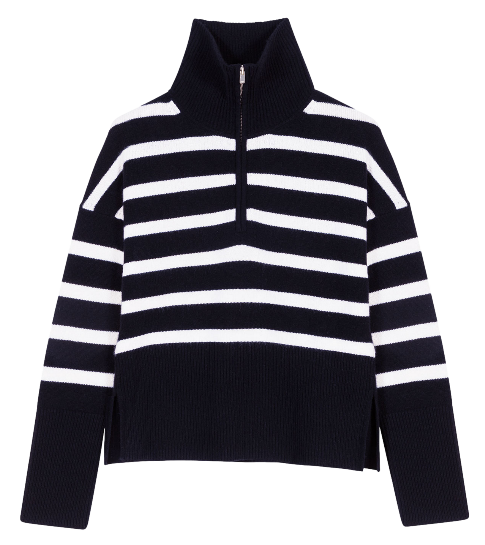 Pull droit en cachemire mélangé rayé | Noir