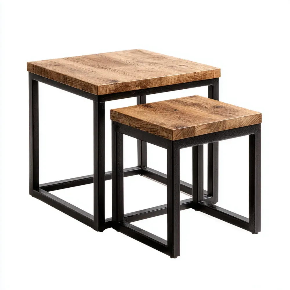 Beistelltisch-Set Holz 40x40x45 cm/30x30x35 cm - Industrieller Stil