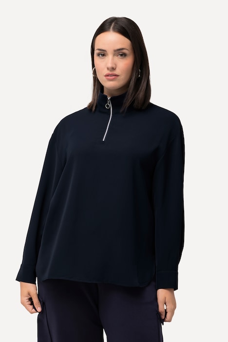 Tunika, Zipper, Oversized, Stehkragen, Langarm